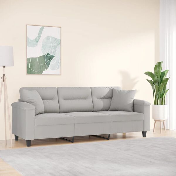 vidaXL 3-Sitzer-Sofa mit Kissen Hellgrau 180 cm Mikrofasergewebe