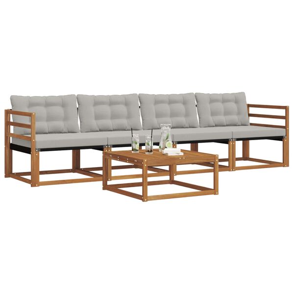 vidaXL Outdoor-Sofagarnitur mit Kissen 5 pcs Nat&uuml;rlich und Hellgrau