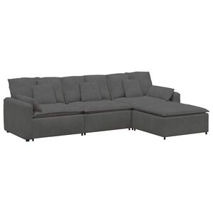 vidaXL Modulares Sofa mit Fu&szlig;hocker und Kissen Dunkelgrau
