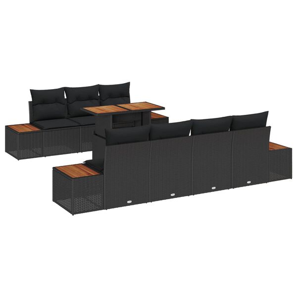 vidaXL Garten-Sofa-Set mit Speicher 8 pcs Schwarz Poly Rattan