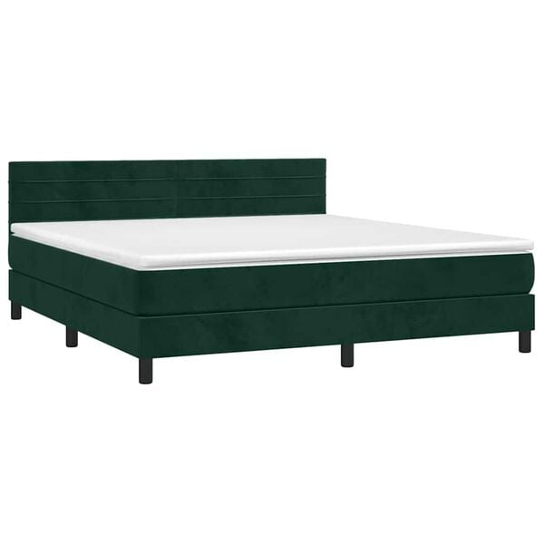 vidaXL Boxspringbett mit Matratze & LED Dunkelgr&uuml;n 160x200 cm Samt
