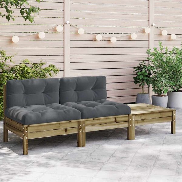 vidaXL Gartensofa mit Kissen und Hocker 2-Sitzer