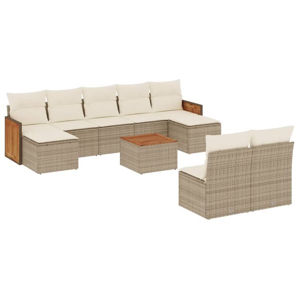 vidaXL 10-tlg. Garten-Sofagarnitur mit Kissen Beige Poly Rattan