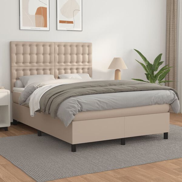 vidaXL Boxspringbett Matratze Cappuccino-Braun 140x200cm Kunstleder