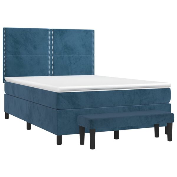 vidaXL Boxspringbett mit Matratze Dunkelblau 140x200 cm Samt