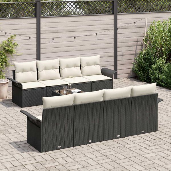 vidaXL Gartensofa-set mit Kissen 9 pcs Schwarz und Creme Poly-Rattan