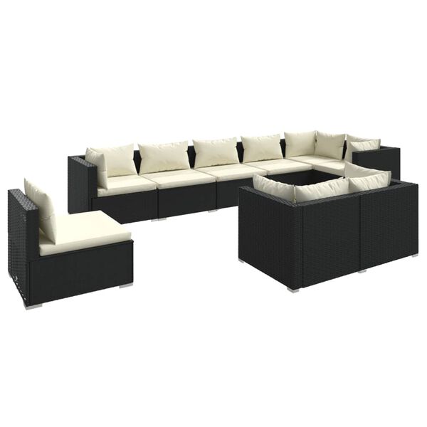 vidaXL 9-tlg. Garten-Lounge-Set mit Kissen Poly Rattan Schwarz