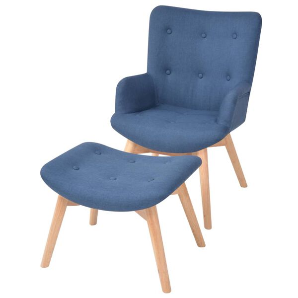 vidaXL Sessel mit Fu&szlig;hocker Blau Stoff
