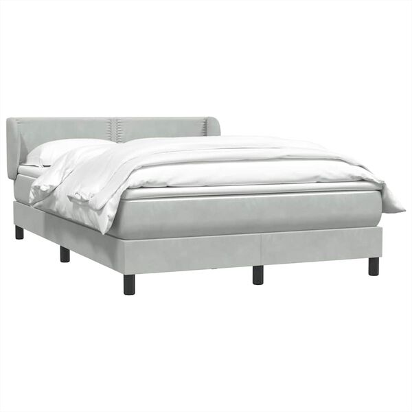 vidaXL Boxspringbett mit Matratze Hellgrau 140x210 cm Samt