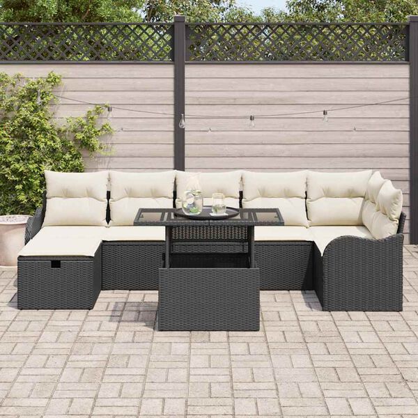 vidaXL Garten-Sofa-Set mit Kissen 8 pcs Schwarz Poly Rattan