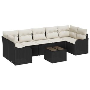 vidaXL Garten-Sofa-Set mit Kissen mit Speicher 8 pcs Schwarz und Creme