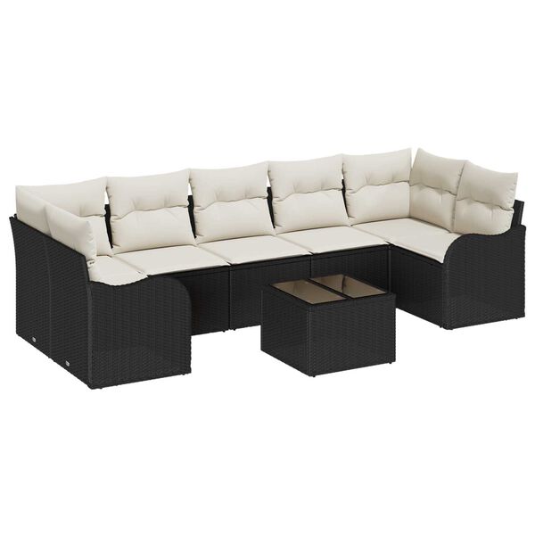 vidaXL Garten-Sofa-Set mit Kissen mit Speicher 8 pcs Schwarz und Creme