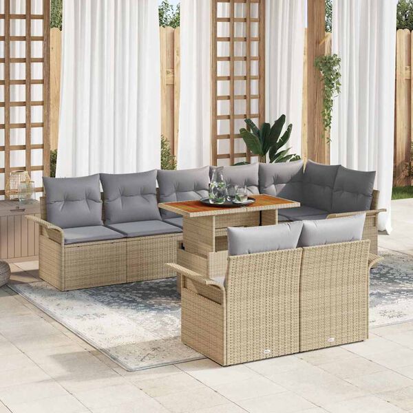 vidaXL Garten-Sofa-Set mit Speicher 9 pcs Beige Poly Rattan