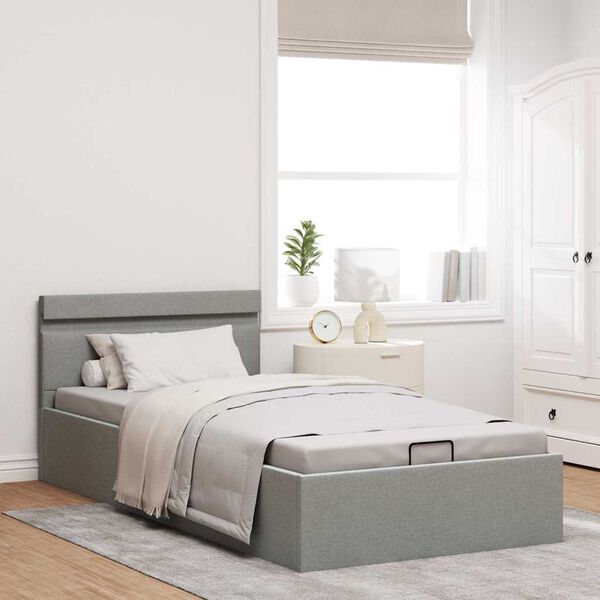 vidaXL Bett mit Bettkasten Hydraulisch LED Hellgrau Stoff 90x200 cm