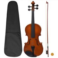 vidaXL Violine Komplettset mit Bogen und Kinnhalter Dunkles Holz 4/4