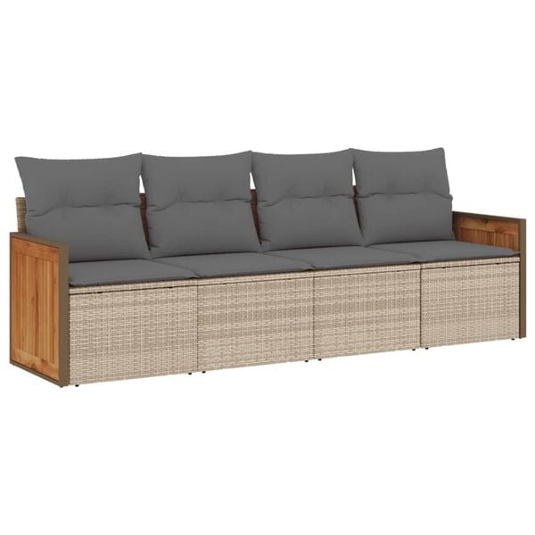 vidaXL 4-tlg. Garten-Sofagarnitur mit Kissen Beige Poly Rattan