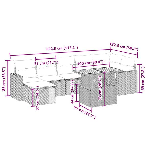 vidaXL 8-tlg. Garten-Sofagarnitur mit Kissen Beige Poly Rattan