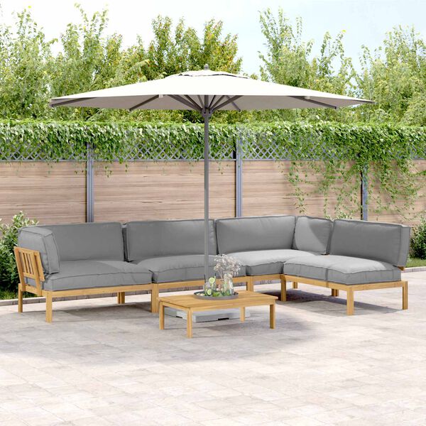 vidaXL Sofa Set mit Kissen Uni 5 pcs Grau Massivholz Akazie