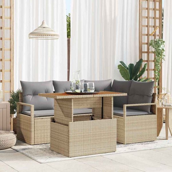 vidaXL Garten-Sofa-Set mit Speicher 5 pcs Beige Poly Rattan