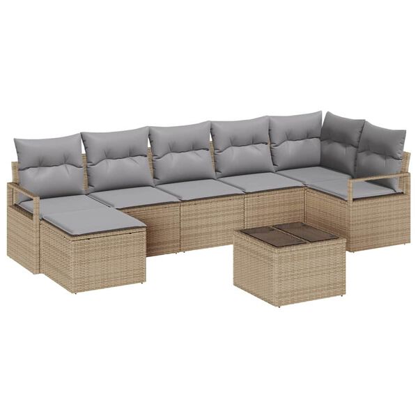 vidaXL Sofa Set mit Kissen 8 pcs Beige und Hellgrau Poly-Rattan