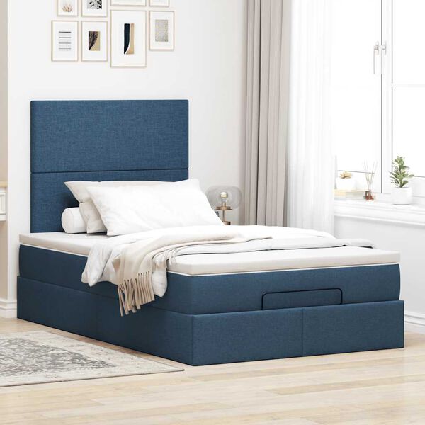 vidaXL Ottoman-Bett mit Matratze Blau 120x200 cm Stoff