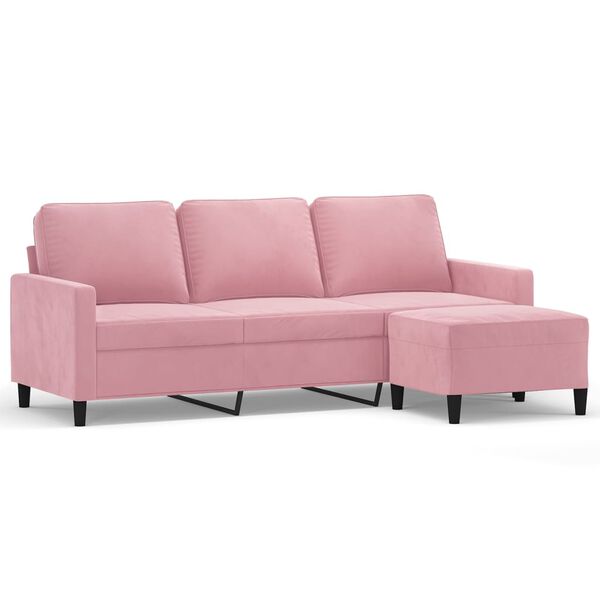 vidaXL 3-Sitzer-Sofa mit Hocker Rosa 180 cm Samt