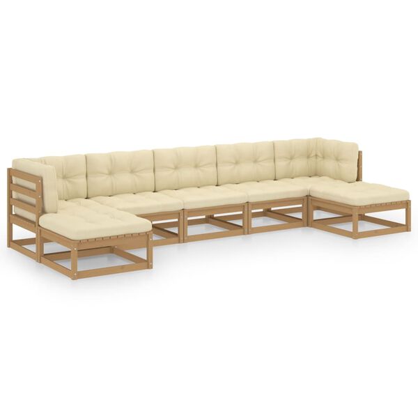 vidaXL 7-tlg Garten-Lounge-Set mit Kissen Honigbraun Massivholz Kiefer