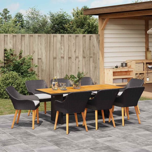 vidaXL Garten Essgruppe mit Kissen 9 pcs Schwarz Poly-Rattan