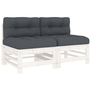 vidaXL Mittelsofas mit Kissen 2 Stk. Wei&szlig; Massivholz Kiefer