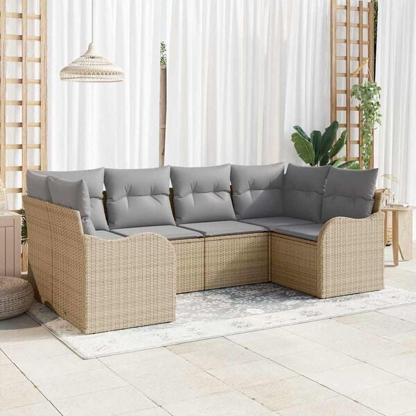 vidaXL Garten-Sofa-Set mit Kissen 6 pcs Beige und Hellgrau Poly Rattan