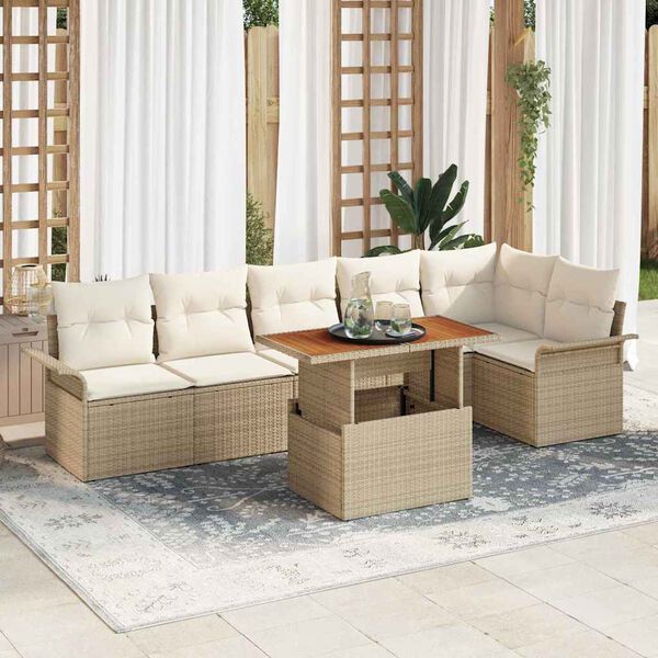 vidaXL Garten-Sofa-Set mit Kissen 7 pcs Beige und Creme