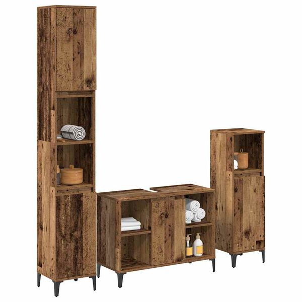 vidaXL Badezimmerm&ouml;bel-Set mit Regal 3 pcs Altholz Holzwerkstoff