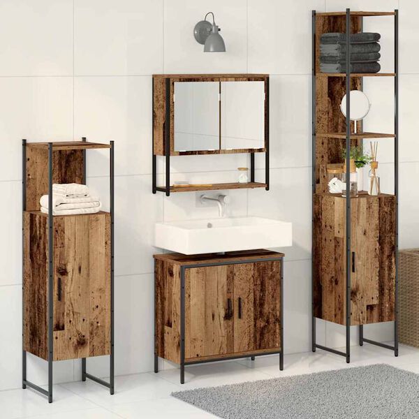vidaXL Badezimmerm&ouml;bel Set mit Speicher 4 pcs Braun 33 x 33 x 185.5 cm