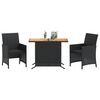 vidaXL 3-tlg. Bistro-Set mit Kissen Schwarz Poly Rattan