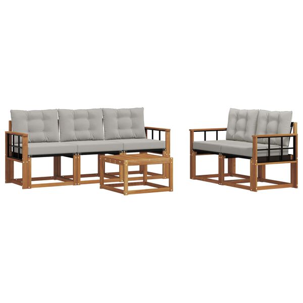 vidaXL Outdoor-Sofagarnitur mit Kissen 6 pcs Nat&uuml;rlich und Hellgrau