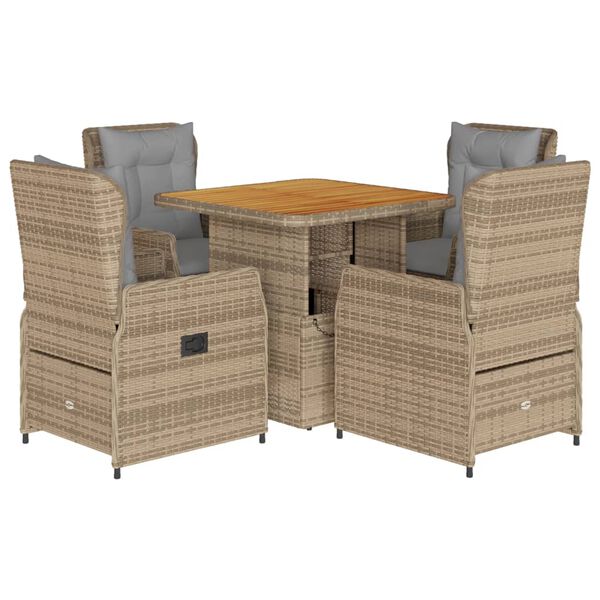 vidaXL 5-tlg. Garten-Essgruppe mit Kissen Beige Poly Rattan