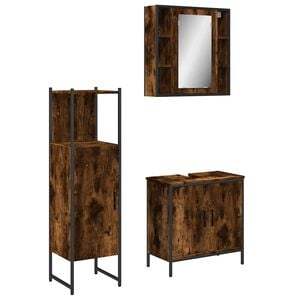 vidaXL 3-tlg. Badm&ouml;bel-Set R&auml;uchereiche Holzwerkstoff