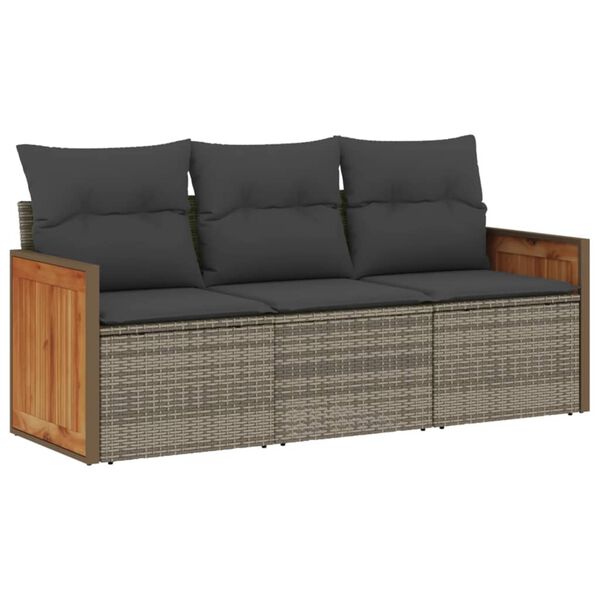 vidaXL 3-tlg. Garten-Sofagarnitur mit Kissen Grau Poly Rattan