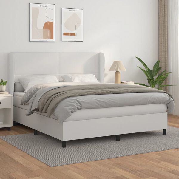 vidaXL Boxspringbett mit Matratze Wei&szlig; 180x200 cm Kunstleder