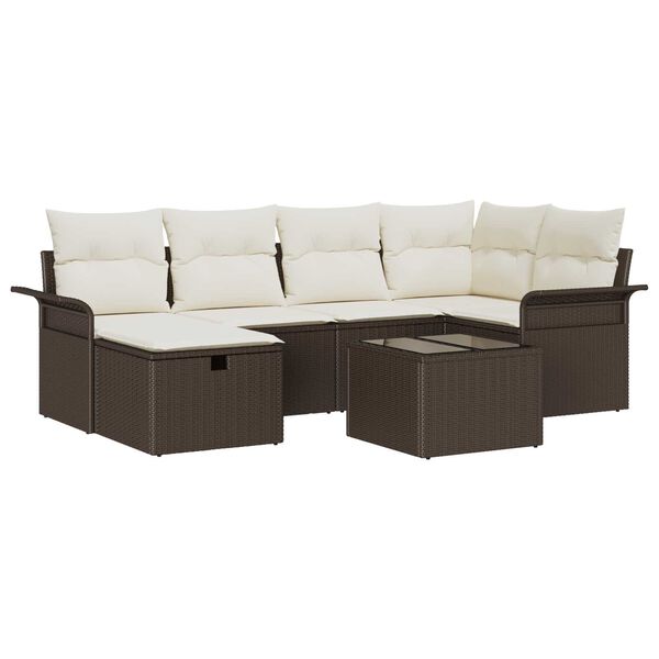 vidaXL Gartensofa-set mit Kissen 7 pcs Braun und Creme Poly-Rattan