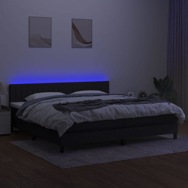 vidaXL Boxspringbett mit Matratze & LED Schwarz 200x200 cm Stoff