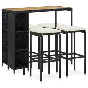 vidaXL 5-tlg. Gartenbar-Set mit Kissen Poly Rattan Schwarz