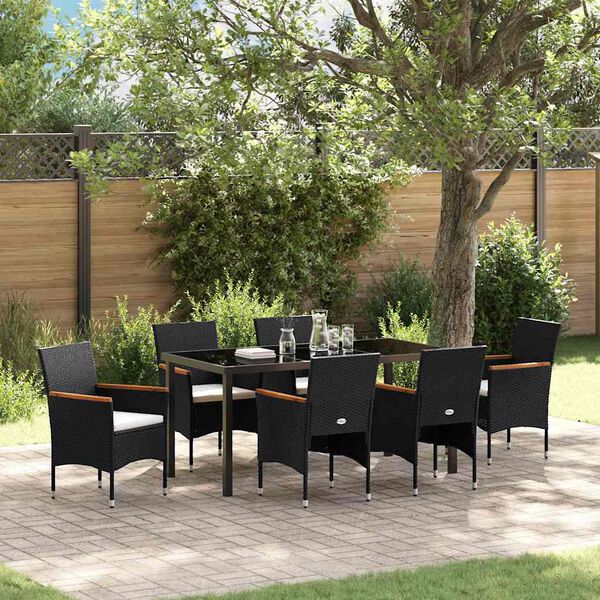 vidaXL Garten Essgruppe mit Kissen 7 pcs Schwarz Poly-Rattan