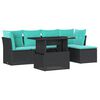 vidaXL 6-teiliges Gartensofa-Set mit Kissen, schwarzes Polyrattan