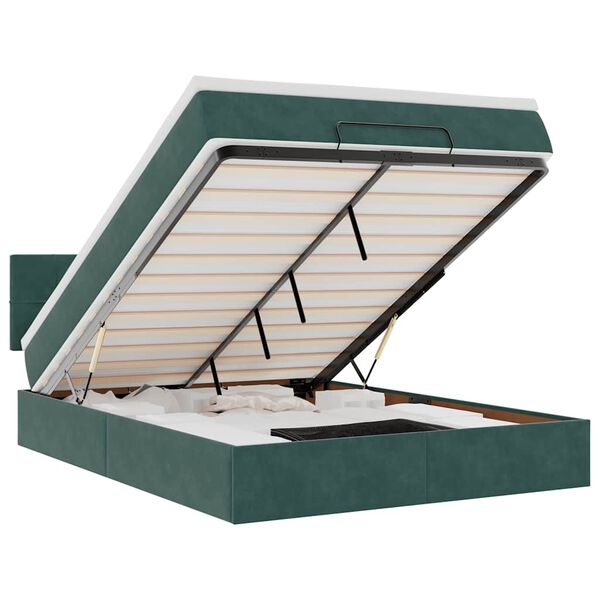 vidaXL Ottoman-Bett mit Matratze & LEDs Dunkelgr&uuml;n 140x190 cm Samt