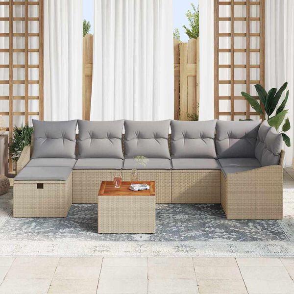 vidaXL Garten-Sofa-Set mit Kissen mit Speicher 8 pcs Beige Poly Rattan