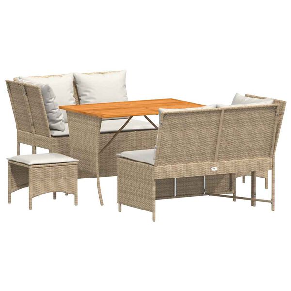 vidaXL 5-tlg. Garten-Sofagarnitur mit Kissen Beige Poly Rattan