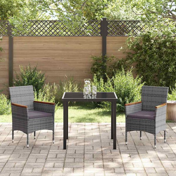 vidaXL Garten Essgruppe mit Kissen 3 pcs Grau Poly-Rattan