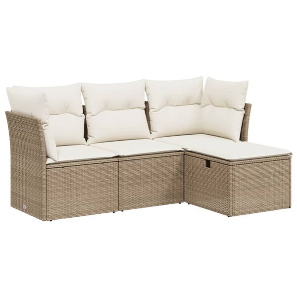 vidaXL 4-tlg. Garten-Sofagarnitur mit Kissen Beige Poly Rattan