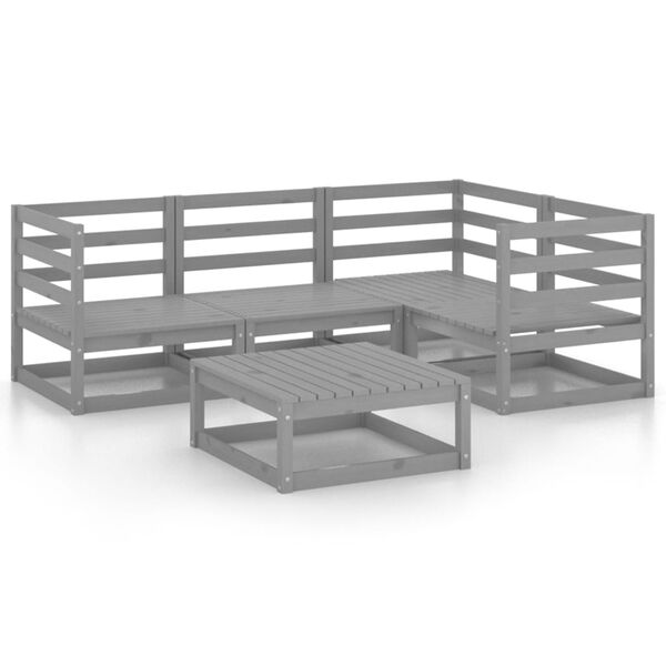 vidaXL 5-tlg. Garten-Lounge-Set Grau Massivholz Kiefer